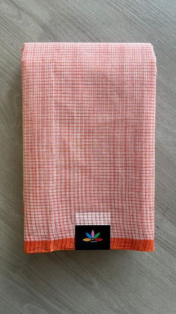 Simple Checked Handloom Cotton Starched Saree (Without blouse) -25950