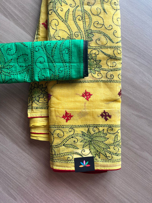 Gujarati Stitch with Kantha Stitch Cotton Saree -22200
