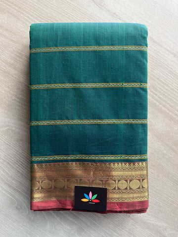 Deep Teal Handwoven Veldhari Kanchi Cotton Saree (Teal)-1416