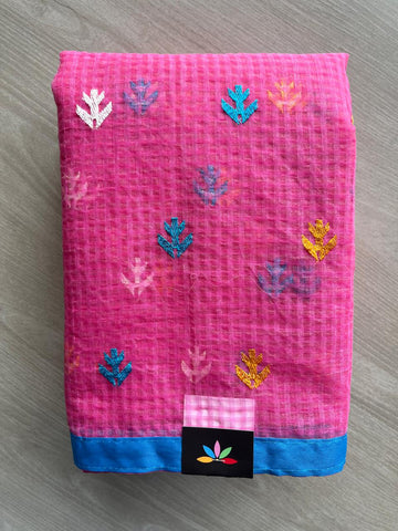 Appliqué work Kota Checks Saree (Without blouse) -33985