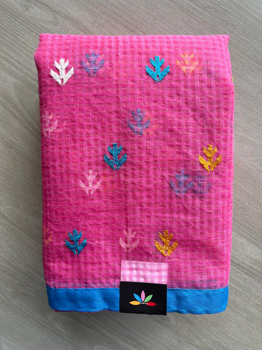 Appliqué work Kota Checks Saree (Without blouse) -33985