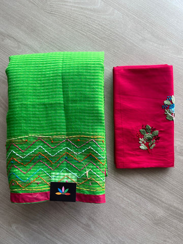 Parrot Green Lambani Design Inspired Hand Embroidered Resham Kota Saree-29910