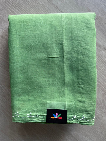 Light Hunter Green Simple Chikankari Voile Cotton Saree- 31166