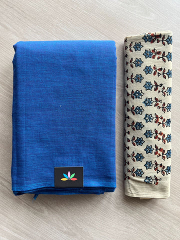 Plain Cotton Saree with Contrast Blouse-25044-25045