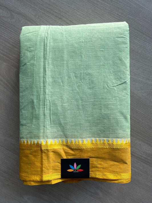 Pastel Green Contrast Border Plain Cotton Saree (Without blouse) -30988-30990