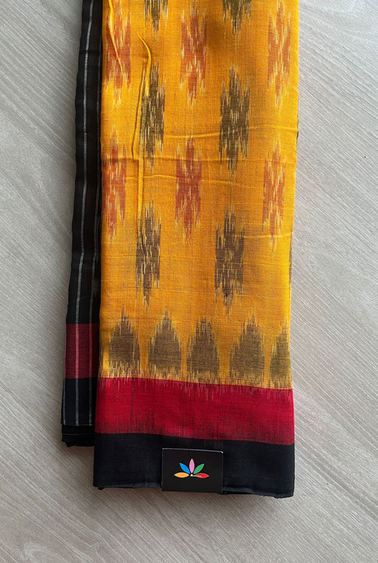 Mustard Yellow Handloom Orissa Ikkat Cotton Saree (Without blouse) -29474