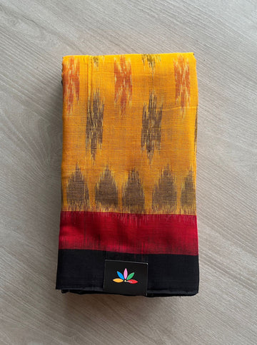 Mustard Yellow Handloom Orissa Ikkat Cotton Saree (Without blouse) -29474