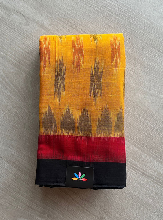 Mustard Yellow Handloom Orissa Ikkat Cotton Saree (Without blouse) -29474