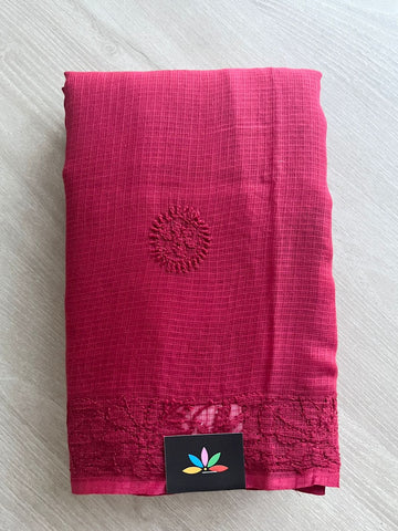 Hand embroidered Chikankari Kota Cotton Saree (Without blouse) - 29573