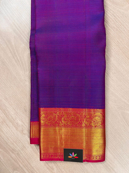 Handwoven Zari Stripes Kancheevaram Silk Saree with Traditional Annam Border -102A
