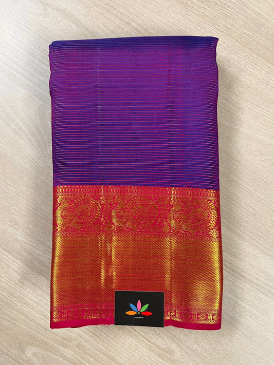 Handwoven Zari Stripes Kancheevaram Silk Saree with Traditional Annam Border -102A