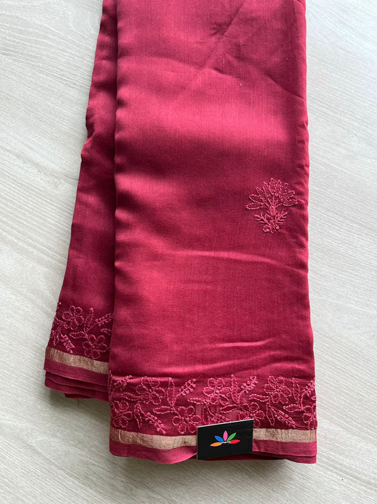 Handembroidered Fine Chikankari On Chanderi Silk Cotton Saree -10307