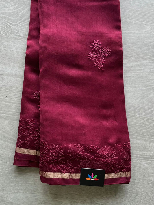 Handembroidered Fine Chikankari On Chanderi Silk Cotton Saree -10310