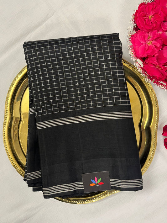 Black Kattam Handloom Pure Kancheevaram Silk Saree -108