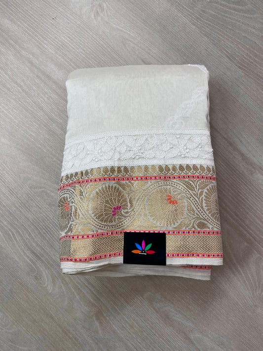 Designer Chikankari  Hand Embroidered Chanderi Silk Cotton Saree - CG11300