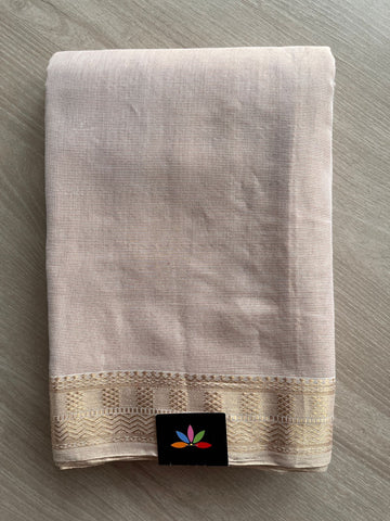 Blush Nude Beige Handloom Tissue Blend Maheswari Silk Cotton Saree -11390