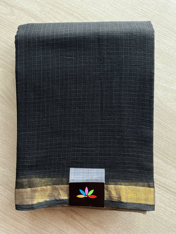 Black Handblock Printed Kota Doria Saree -11547-11549