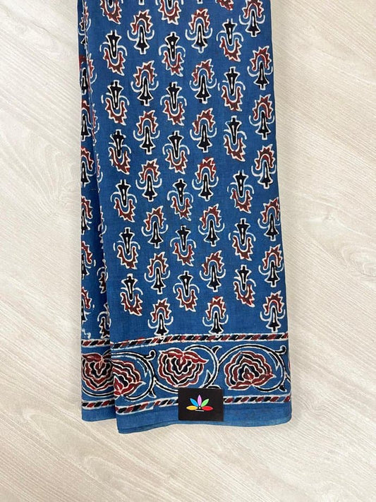 Special Design Natural Dyed Ajrakh Mul Cotton Saree -11737