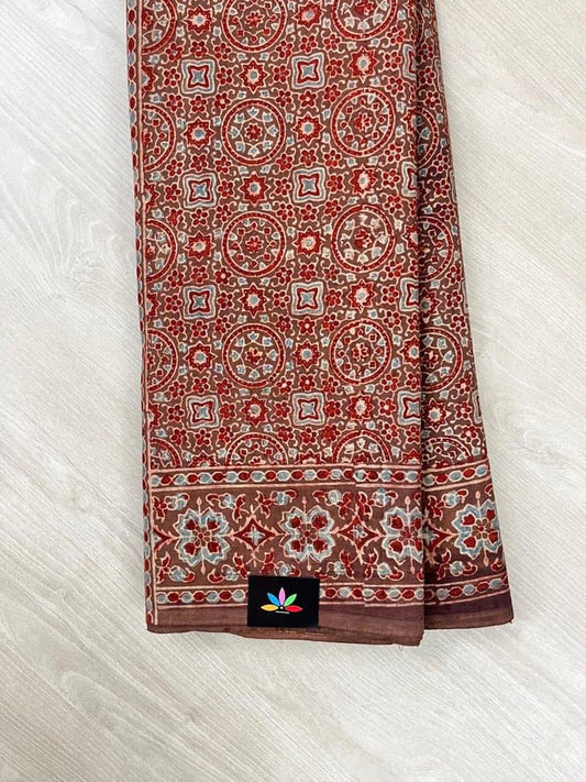 Special Design Natural Dyed Ajrakh Mul Cotton Saree -11740