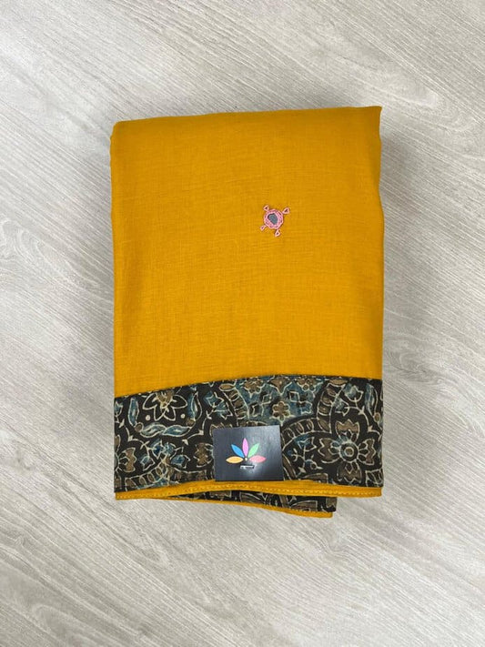 Natural Dyed Ajrakh Patch Work Cotton Sarees -11743