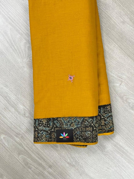 Natural Dyed Ajrakh Patch Work Cotton Sarees -11743