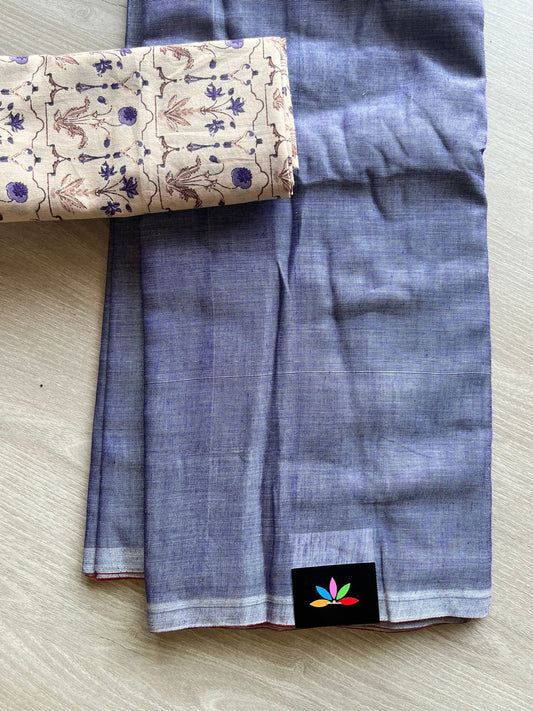 Plain Mercerized Cotton Saree with Contrast Blouse Fabric-11907