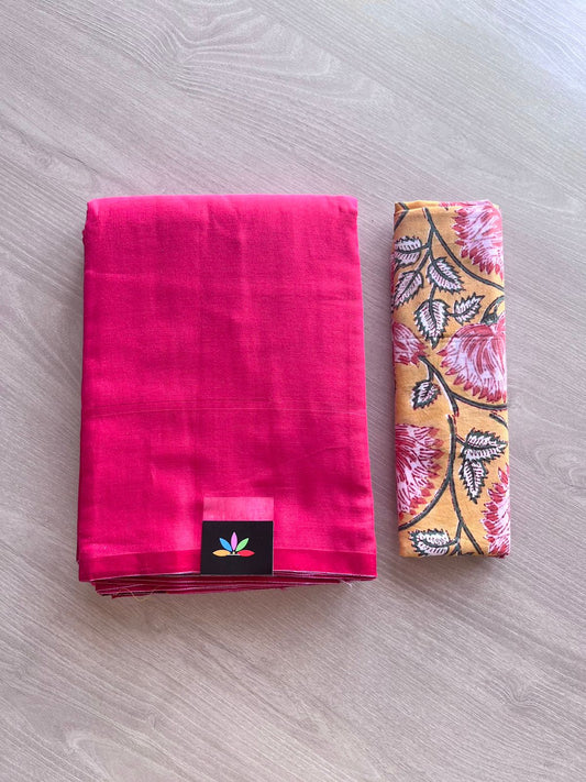 Plain Mercerized Cotton Saree with Contrast Blouse Fabric-11914-11915