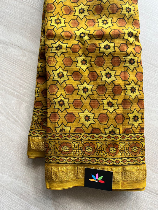 Special Design Natural Dyed Ajrakh Maheshwari Silk Cotton Saree -12058