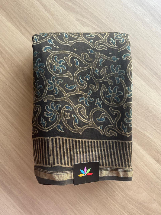 Special Design Natural Dyed Ajrakh Chanderi Silk Cotton Saree-12069