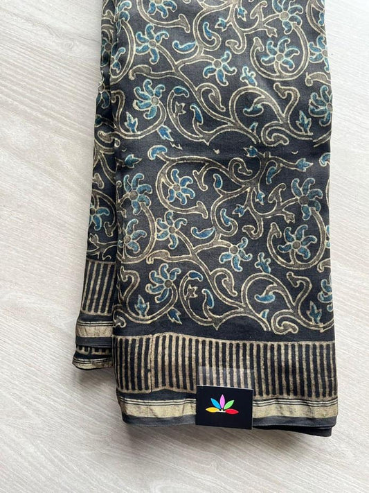 Special Design Natural Dyed Ajrakh Chanderi Silk Cotton Saree-12069