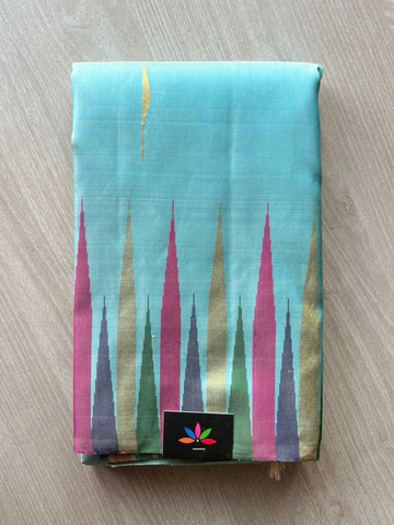 Ice Blue 8 Kol Temple Border Handloom Pure Silk Saree -123