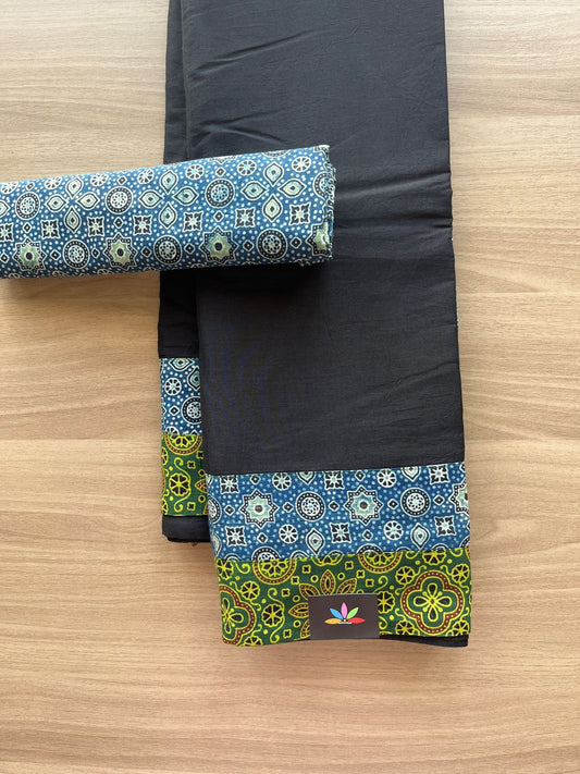 Natural Dyed Ajrakh Patch Work Cotton Saree -12301