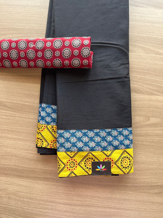 Natural Dyed Ajrakh Patch Work Cotton Saree -12526
