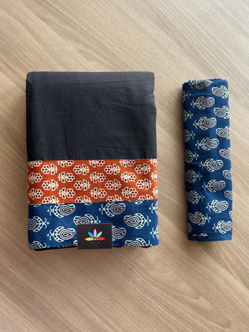 Natural Dyed Ajrakh Patch Work Cotton Saree -12527