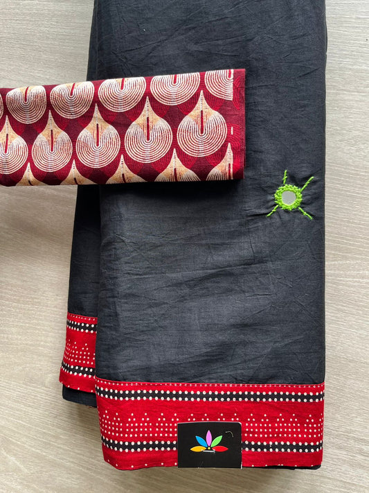 Natural Dyed Ajrakh Patch Work Cotton Saree -12534