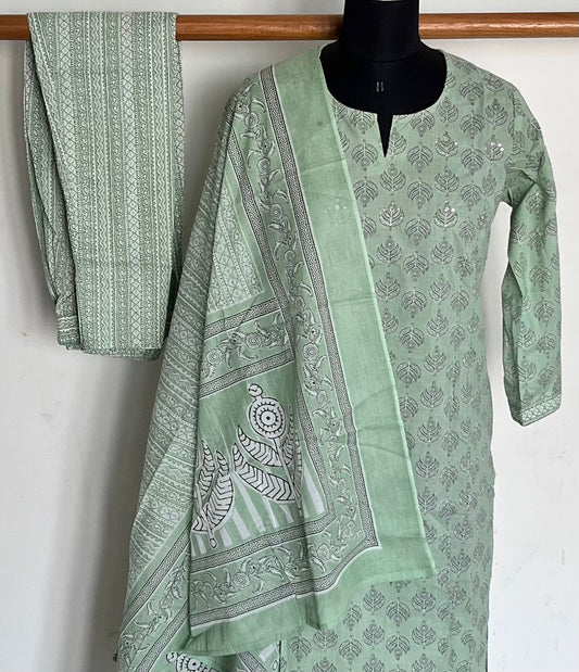 Printed Cotton Kurti 3 Piece Stitched Suit with Embroidery-12619-12622