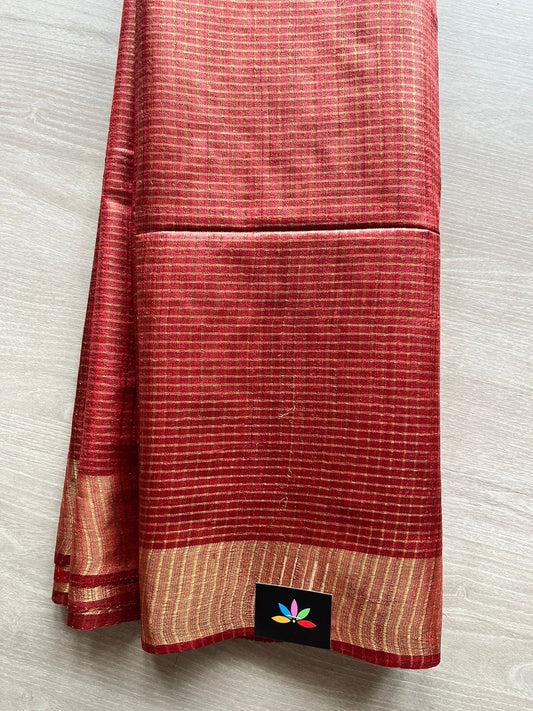 Small Zari Checked Tussar Silk Saree-12720