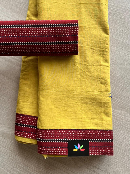 Natural Dyed Ajrakh Patch Work Cotton Saree -12791