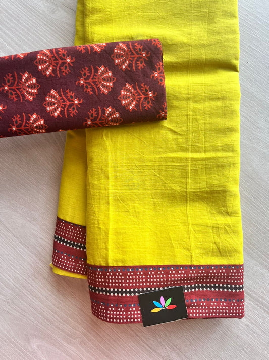 Natural Dyed Ajrakh Patch Work Cotton Saree - 12803