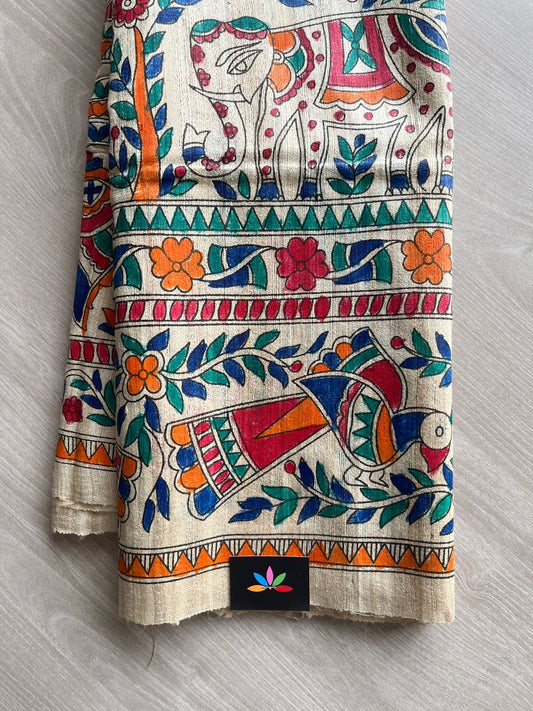 All Over Madhubani Handpainted Ghicha Tussar Silk Saree-13296