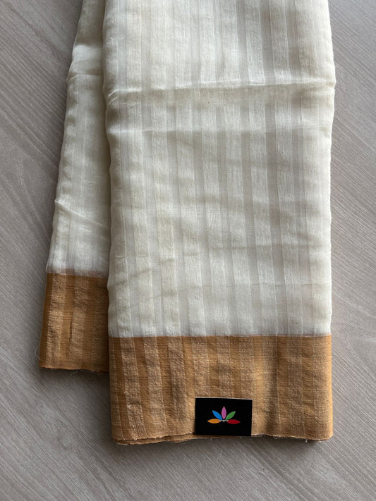 Off-White Handloom Silk Cotton Saree -13507