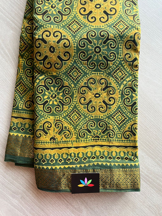 Handwoven Ajrakh Mangalagiri Cotton Saree -13576