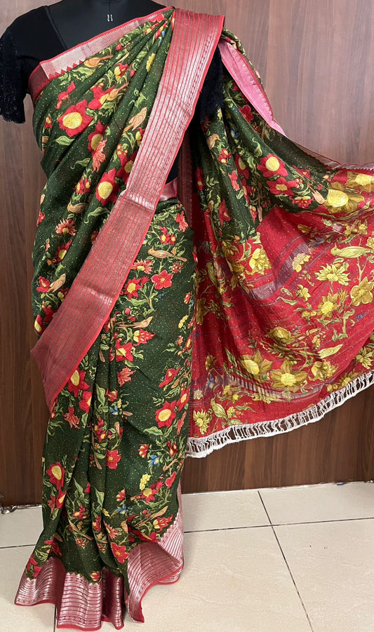Big Border Digital Printed Mangalagiri Silk Cotton Saree -14151