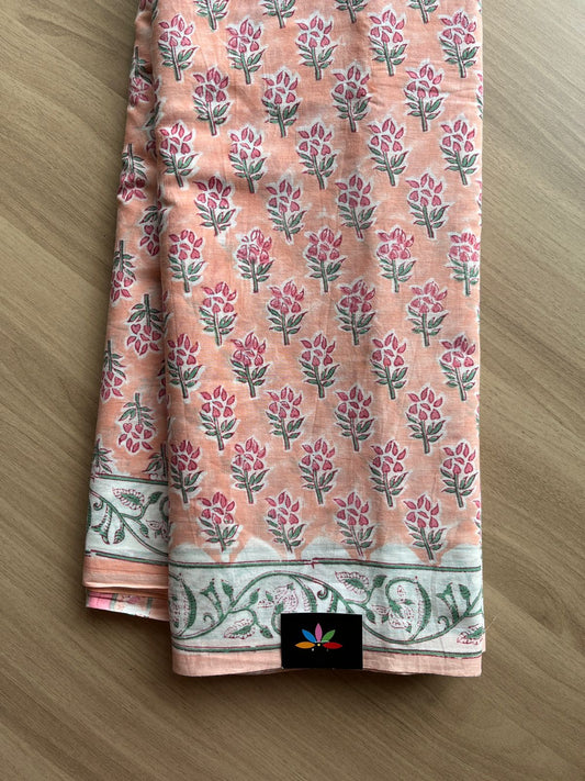 Hand Block Printed Fine Mul Cotton Saree -14253