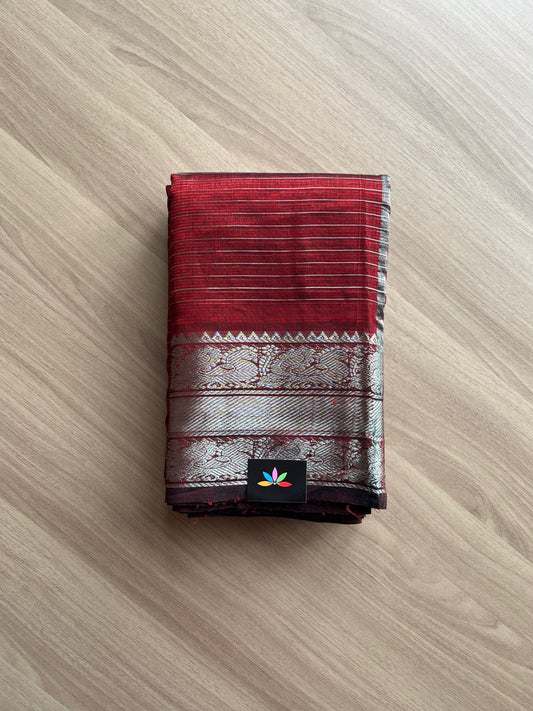 Stripped Traditional Border Handloom Mangalagiri Silk Cotton Saree-14266