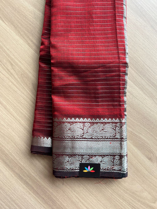 Stripped Traditional Border Handloom Mangalagiri Silk Cotton Saree-14266