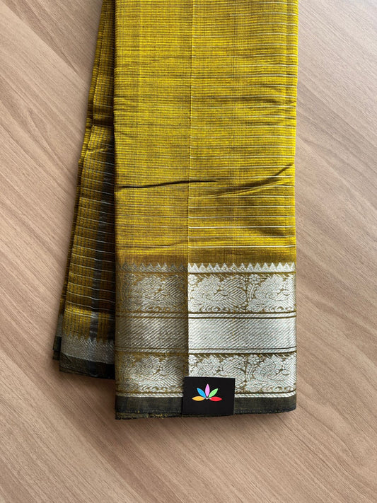 Stripped Traditional Border Handloom Mangalagiri Silk Cotton Saree-14267