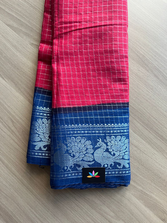 Zari Checks Contrast Border Cotton Saree-14306