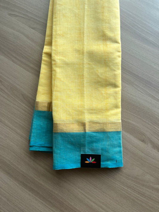 Simple Contrast Border Cotton Saree -14340