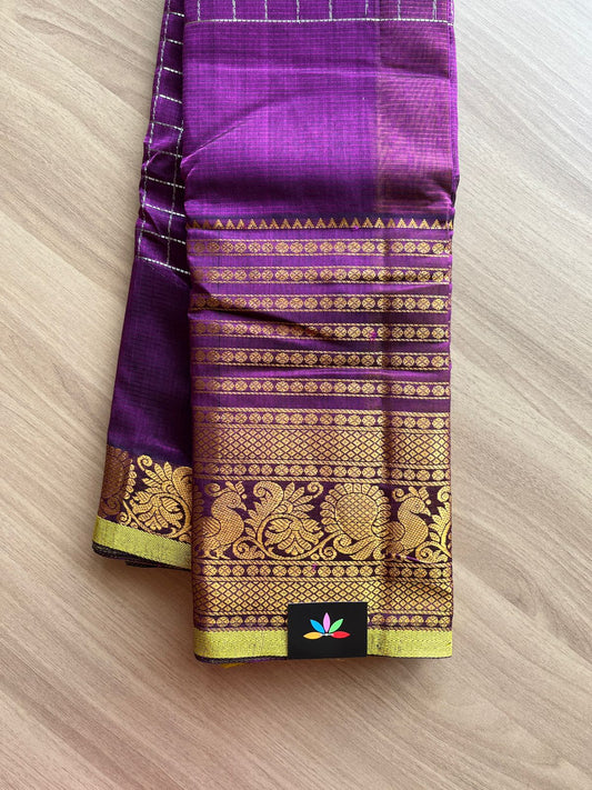 Traditional Long Border Mangalagiri Silk Cotton Saree -14398